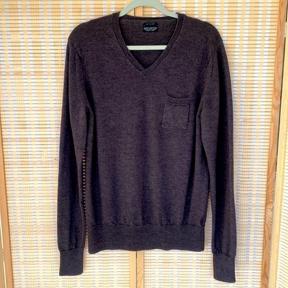 AllSaints Spitalfields Mens Brown Wool V Neck Long Sleeve Pullover Sweater , XXL - Picture 12 of 13